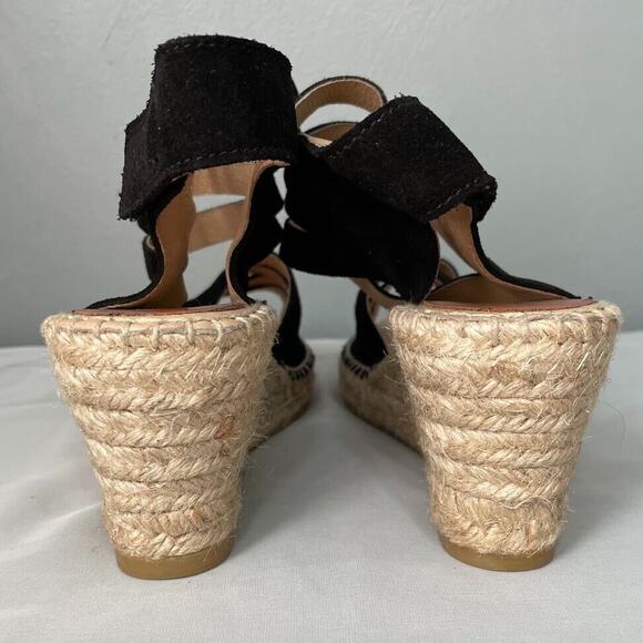 Kanna Made in Spain Espadrilles Size 9 Black Wedge Heels Jute Sandal Ankle Strap - Picture 9 of 11